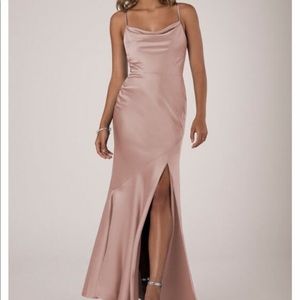 Sorella vita charmeuse bridesmaids dress with skirt slit